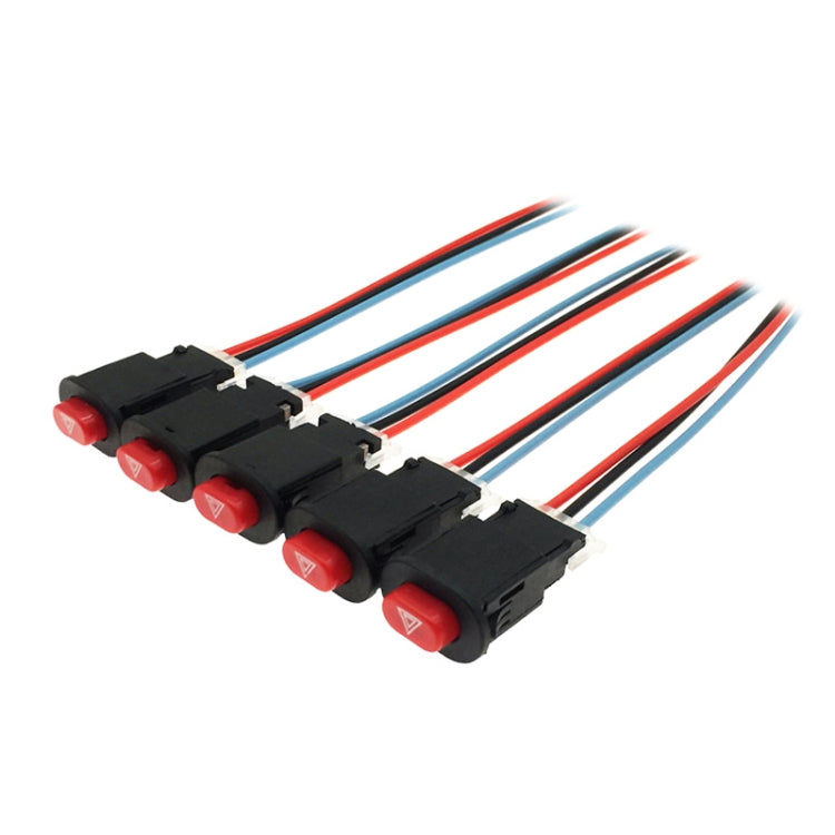 5-pack double flashing warning light switches with red rocker buttons and multi-wire harness