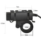 Black motorcycle phone charger with clamp mount; compact size shown with measurements.