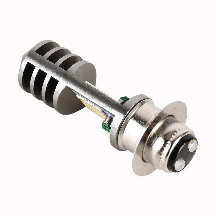 PX15D style LED motorcycle headlight bulb with silver base and side heat-sink fins
