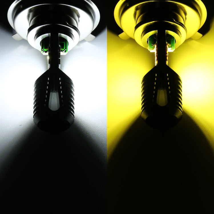 Dual-color PX15D LED headlight bulb with yellow and white glow