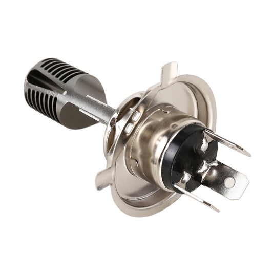 H4 LED motorcycle headlight bulb with mounting prongs and ribbed metal heatsink