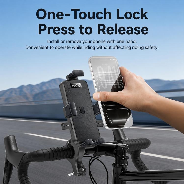 Yesido bike phone holder with one-touch lock cradle holding a smartphone