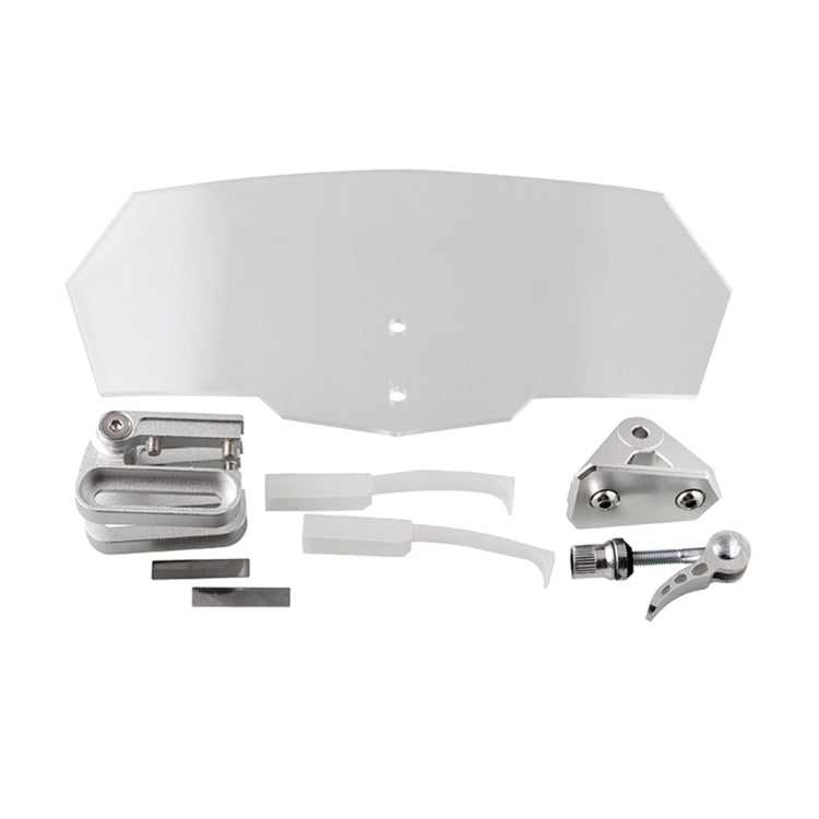White acrylic motorcycle windshield kit with mounting hardware and brackets