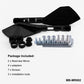 Black motorcycle rearview mirrors with mounting accessories, adapters, and screws