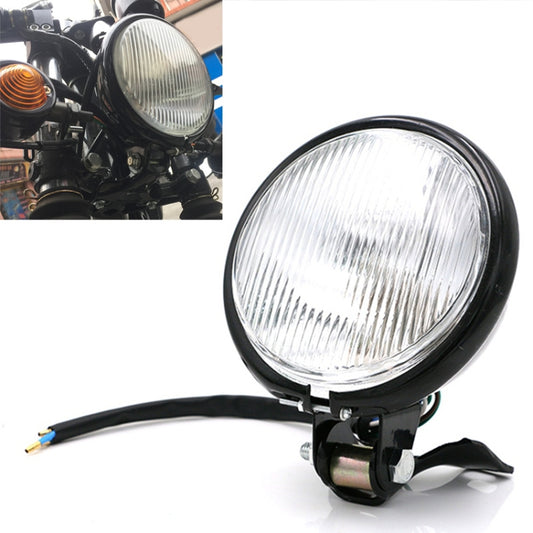 4-inch black motorcycle LED headlight with clear glass lens, front view