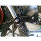 Motorcycle headlight mounting bracket, black metal strap with mounting bolts and holes