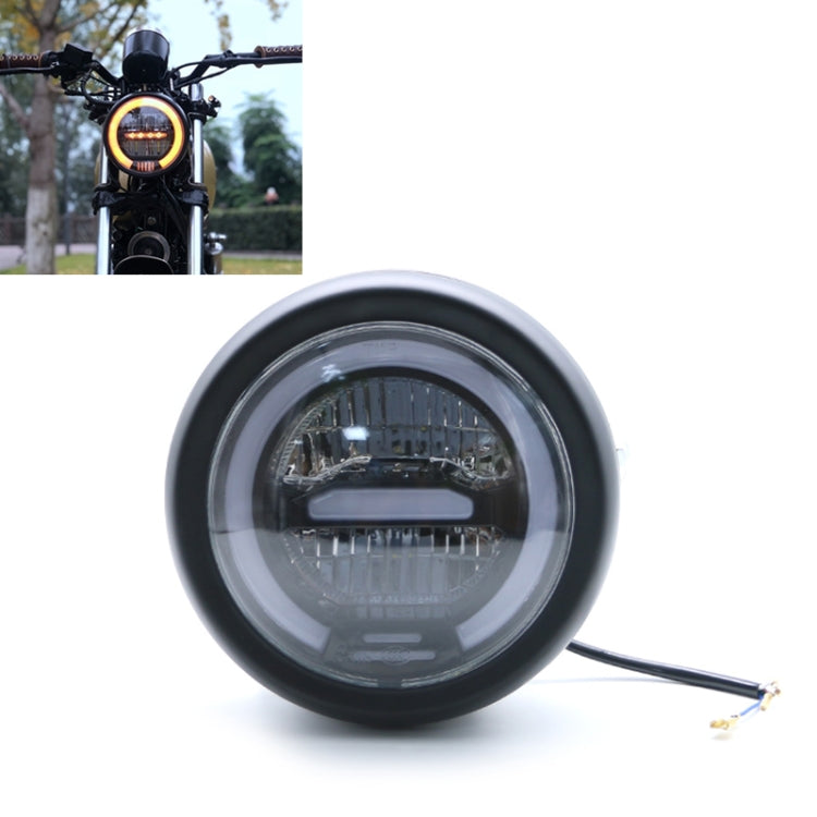 5.75-inch retro motorcycle LED headlight with amber glow and round black bezel