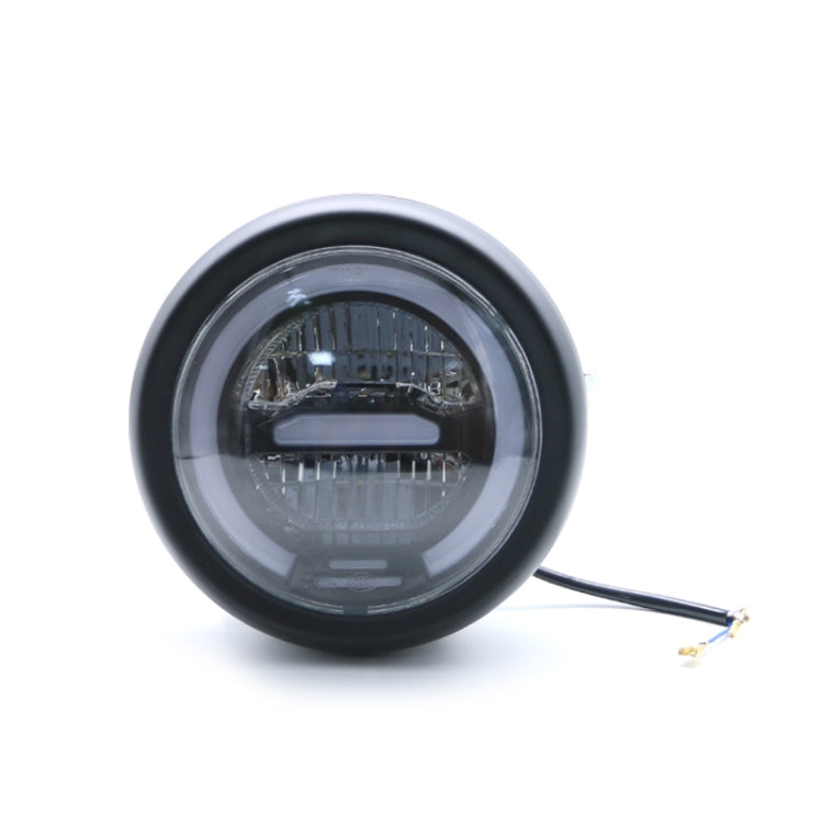 Round 5.75-inch retro motorcycle LED headlight with clear lens and black bezel