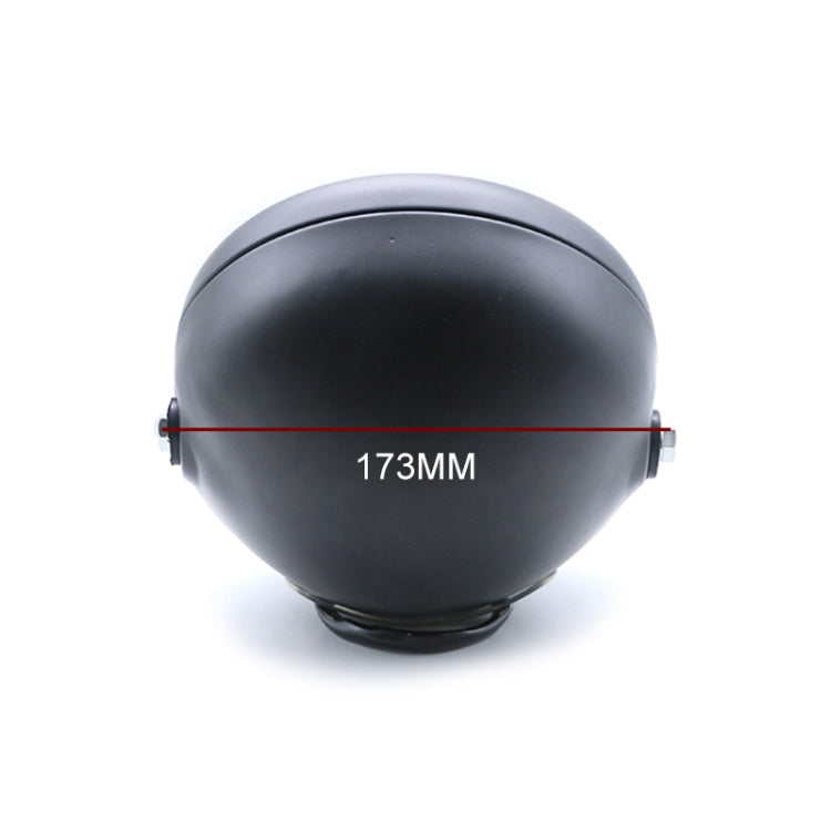 Round motorcycle LED headlight housing, black shell with rear mounting base