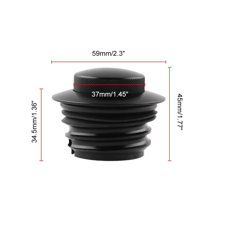 Black flush pop-up motorcycle gas cap with textured band and ribbed body