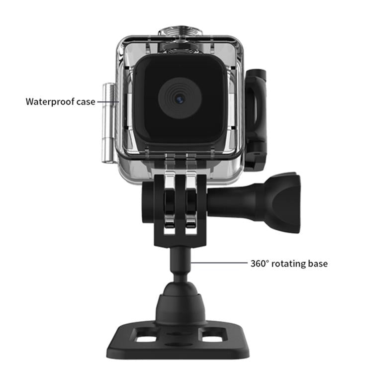 Mini waterproof HD smart camera in clear waterproof case on 360° mount