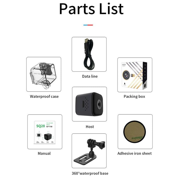 Mini waterproof HD smart camera kit with host unit, waterproof case and accessories