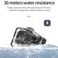 Black mini waterproof smart camera with front lens and side speaker holes