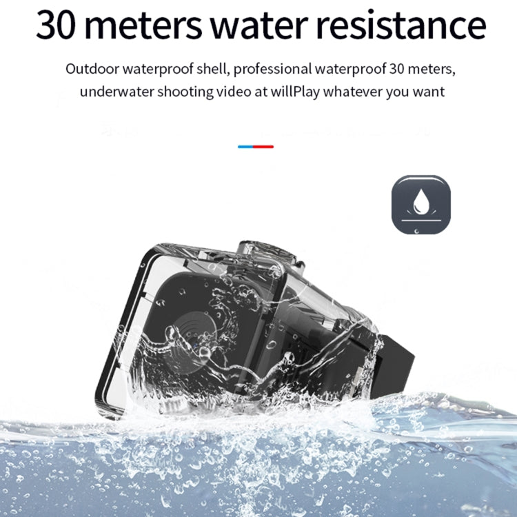 Black mini waterproof smart camera with front lens and side speaker holes