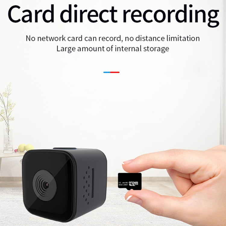 Black mini smart camera with front lens and microSD card for direct recording