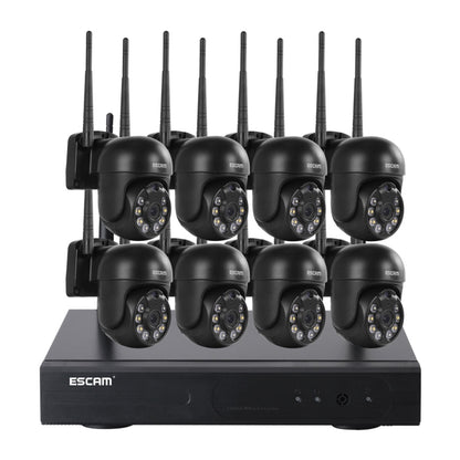 Wireless dome security camera set with 8 cameras and black NVR base