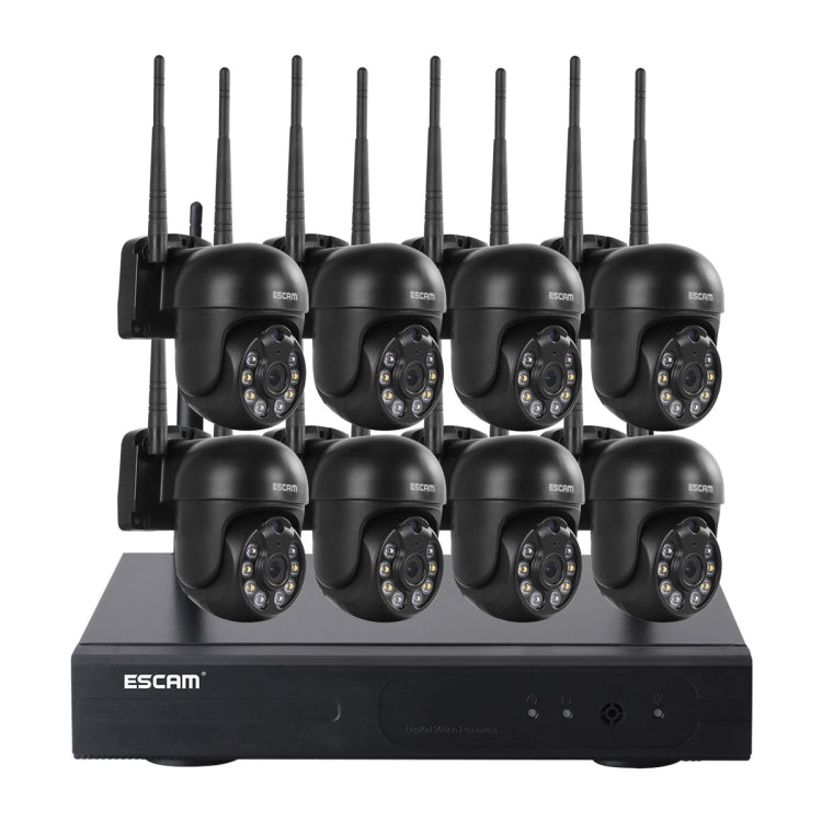 Wireless dome security camera kit with eight outdoor cameras and black NVR base