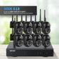 Wireless dome security camera set with eight black cameras and NVR base