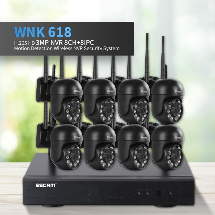 Wireless dome security camera set with eight black cameras and NVR base