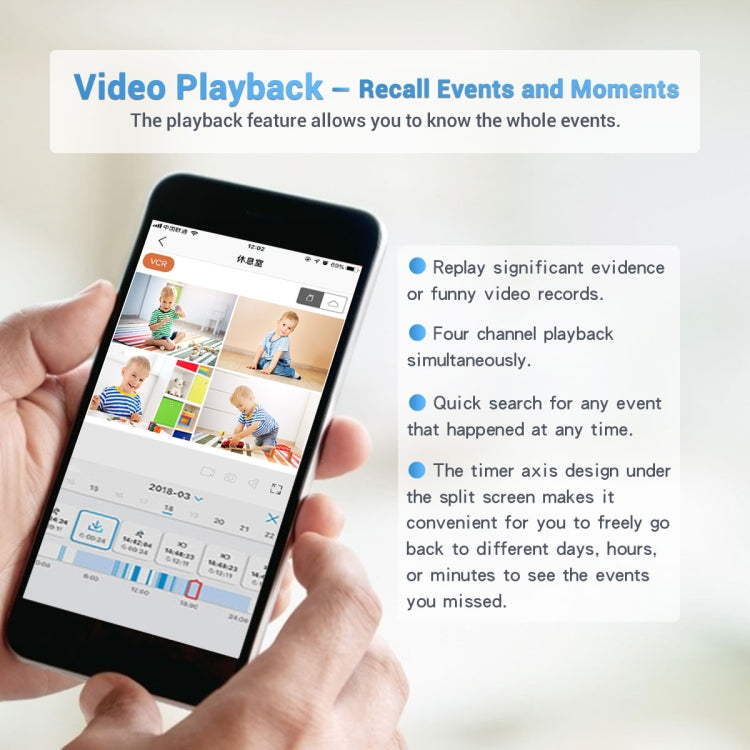 Smartphone showing wireless security video playback app screen for NVR camera system