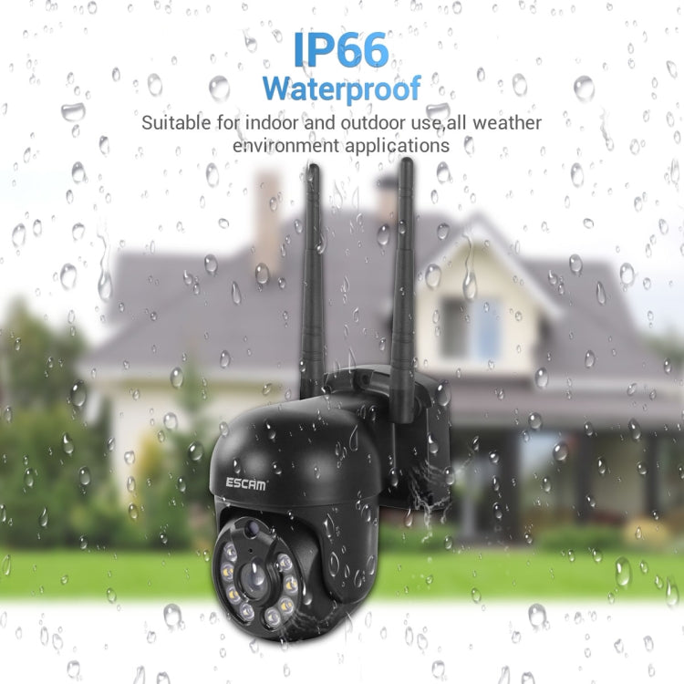 Outdoor waterproof dome security camera with two antennas, shown in rain