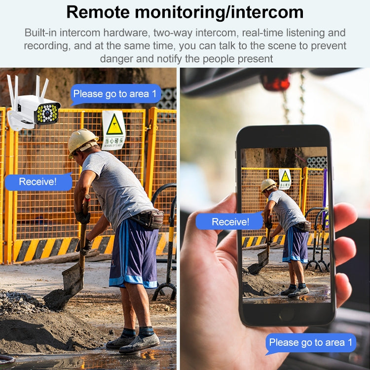 Outdoor PTZ surveillance camera with built-in intercom for two-way audio and remote monitoring