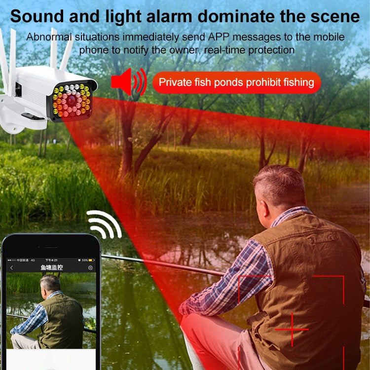 Outdoor PTZ surveillance camera with sound and light alarm notifications