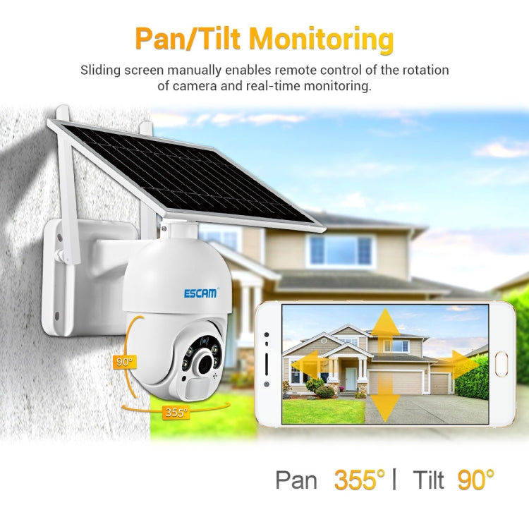 ESCAM solar IP camera with pan/tilt monitoring, solar panel and live view on phone