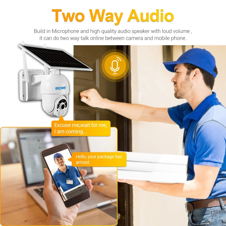 White solar PTZ security camera with two-way audio and smartphone app