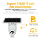 White solar PTZ security camera with TF card and cloud storage icons