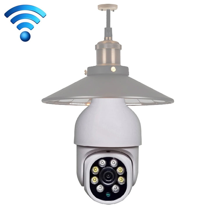 White bulb-style outdoor security camera with wide-angle lens and IR LEDs