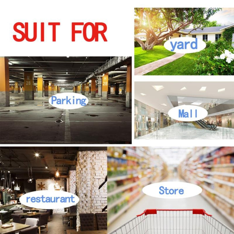 Marketing collage showing yard, parking, restaurant, and store use cases for camera