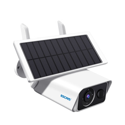 White solar Wi‑Fi IP security camera with two antennas and black dual lens housing