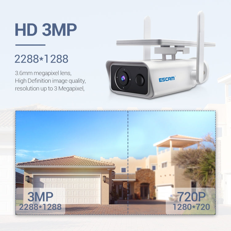 White solar Wi‑Fi IP camera with two antennas, shown outdoors with front-facing lens