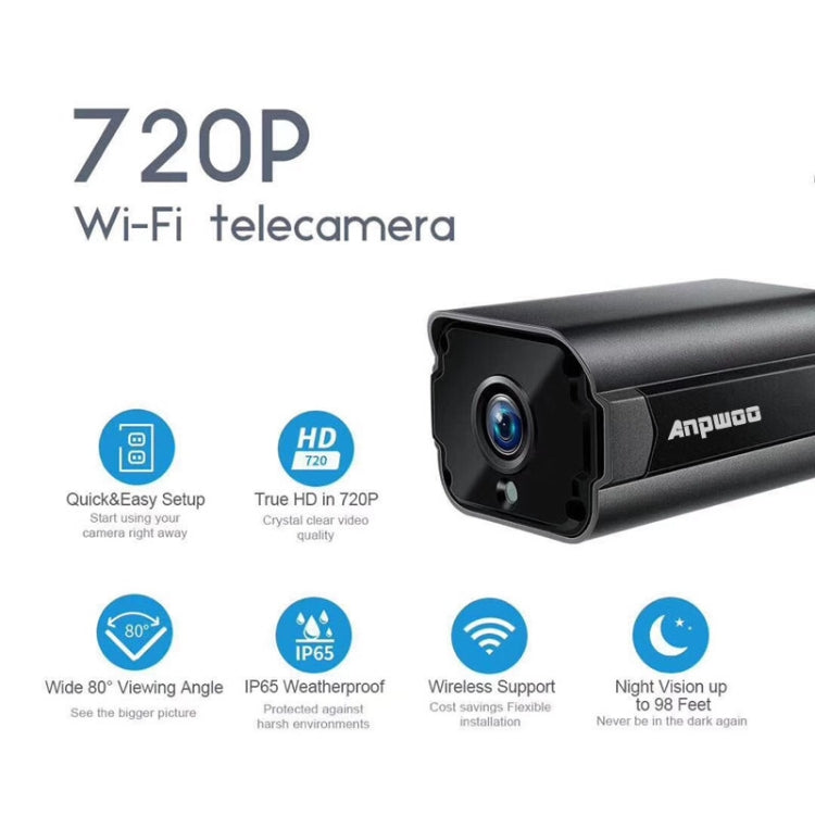 720P WiFi security camera with front lens and weatherproof design
