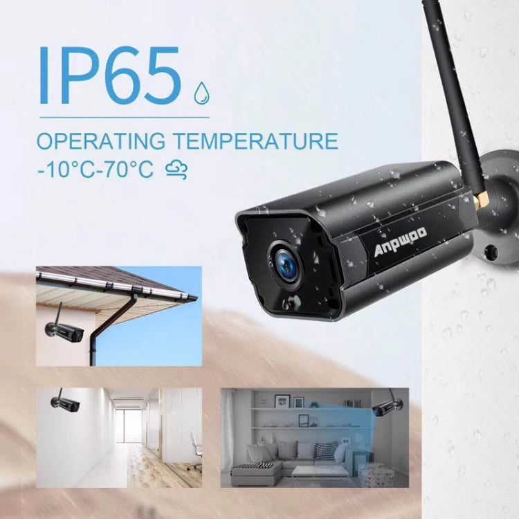 Black outdoor WiFi security camera with antenna and IP65 water-drops protection badge