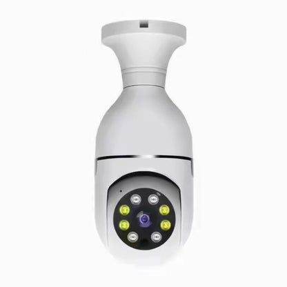 White bulb intercom security camera with circular lens and multi-LED array