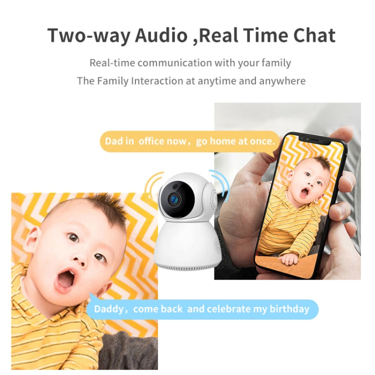 White pan-tilt dome security camera with smartphone screen for live chat