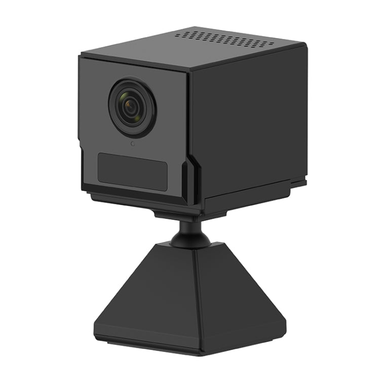 Black wireless action camera with wide-angle lens and triangular base mount