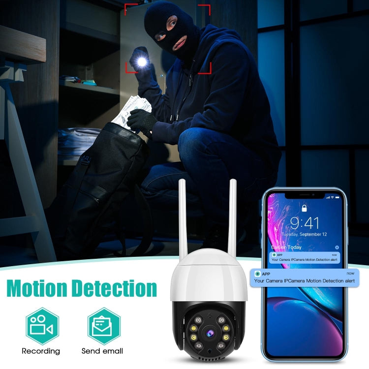 WiFi IP security camera with motion detection notification on smartphone screen