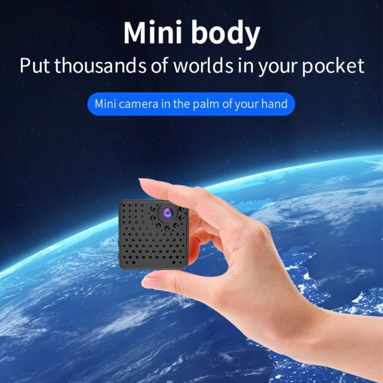 Mini WiFi security camera in hand, compact black cube with front lens