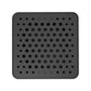 Black mini security camera back panel with grid of ventilation holes