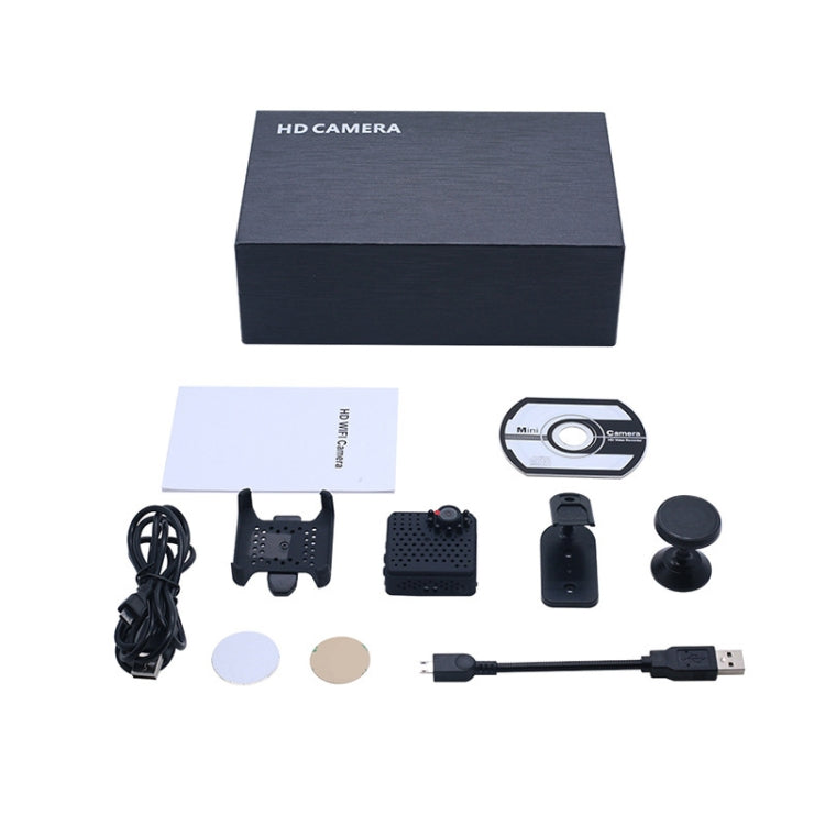 Mini security camera starter kit with camera, cables, mounts, and accessories