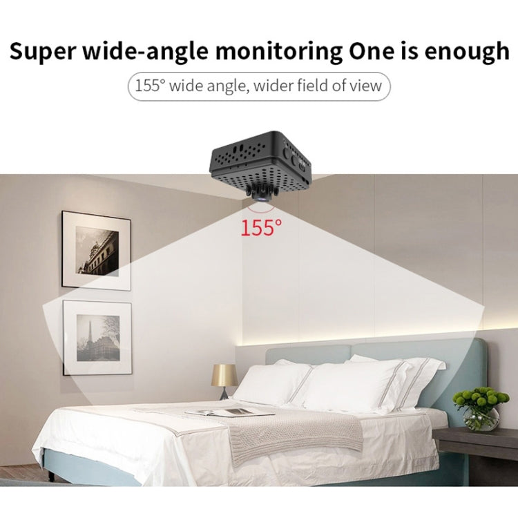 Mini security camera mounted above a bed area for wide-angle monitoring