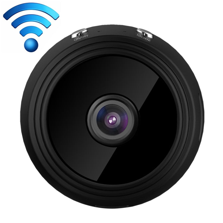 Black dome security camera with wide-angle lens and WiFi signal indicator icons