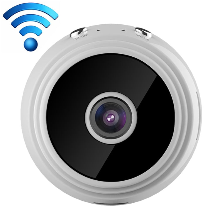 White dome security camera with wide-angle lens and WiFi signal indicator icons