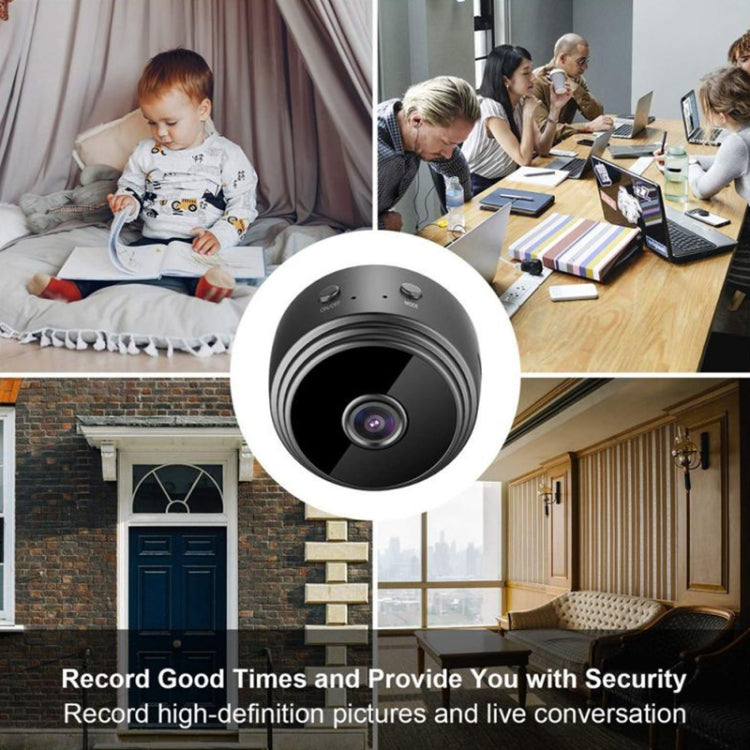 Black dome security camera with circular lens on a white stand for home monitoring