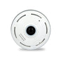 White 360-degree panoramic security camera, close view of central fisheye lens