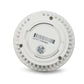 White ceiling-mount panoramic camera underside with screws, vents, and barcode label