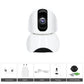 White indoor security camera with black front lens module and rounded base